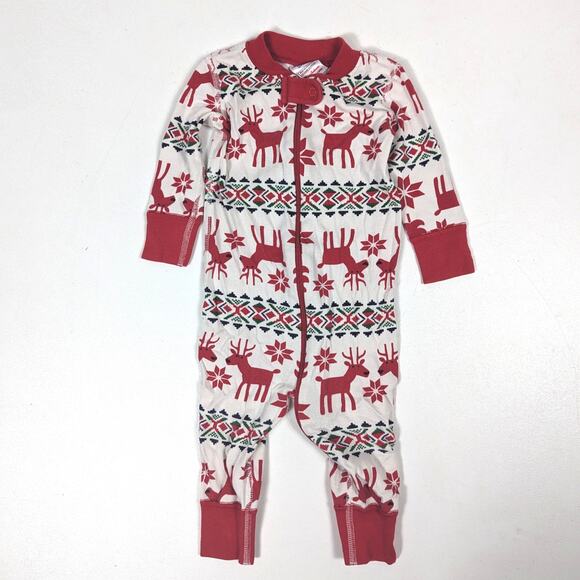 Hanna Andersson Pajamas Baby Size 9-12m Red Reindeer Christmas Dear Deer Zipper - Picture 1 of 4